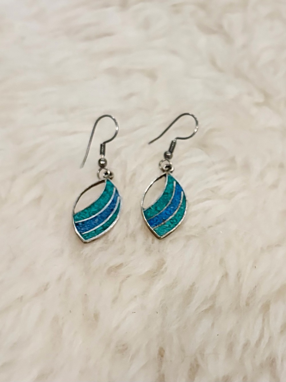 Blue-Green Wave Leaf Drop Earrings - Women's Jewelry